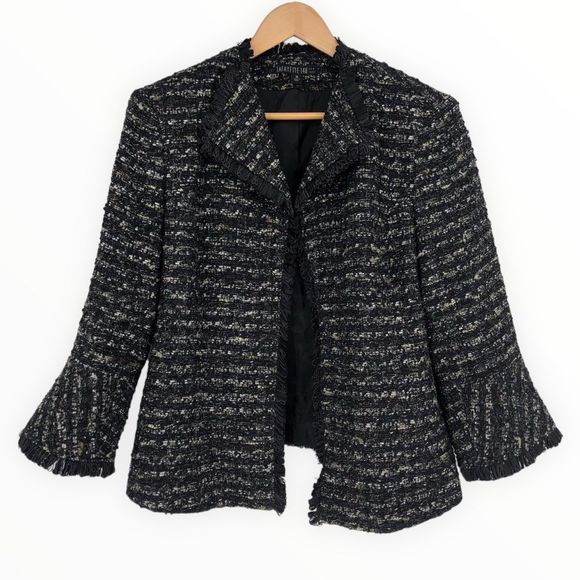 Lafayette 148 Black Metallic Tweed Fringe Trim Evening Jacket size 14 - Picture 3 of 14